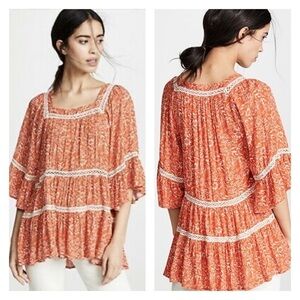 NWT FREE PEOPLE x REVOLVE Orange Floral Oversized Tunic Peasant Top Small